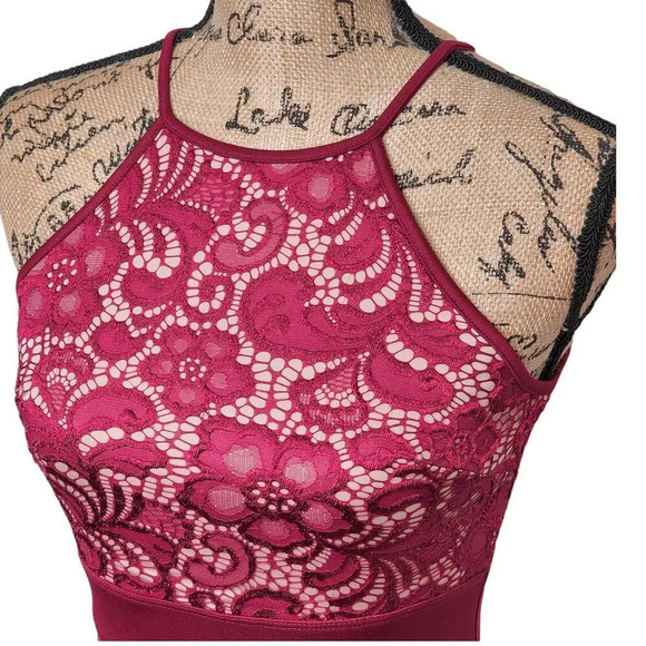 SWEET STORM Sleeveless Tiered High Low Satin Gown Prom Dress Size Small Burgundy - Picture 6 of 13